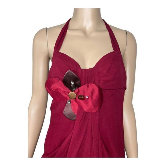NWT Meghan Fabulous Silk Halter Flower Corsage  Boho Dress - Picture 2 of 11